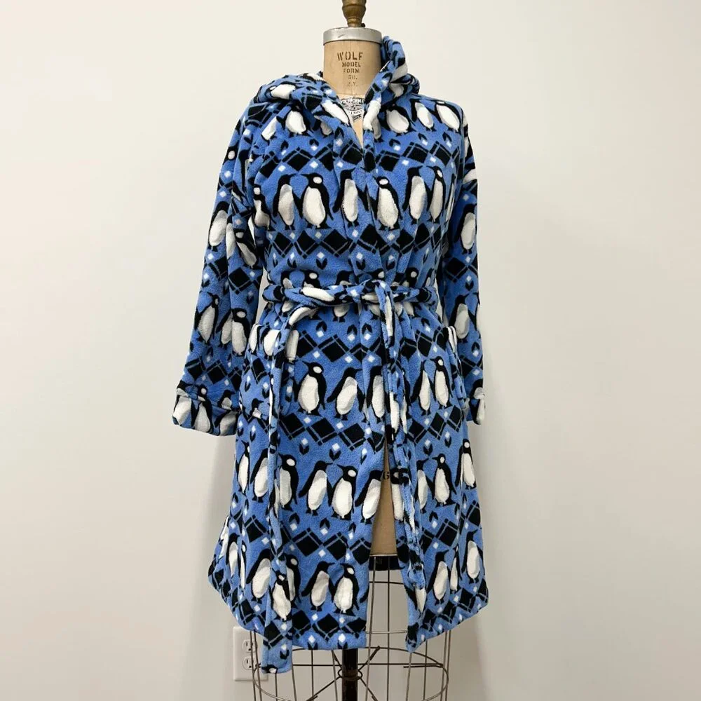 Vera Bradley Robe, Blue Robe, Women's Size S/M, Penguin Robe, Fleece Robe, - Picture 1 of 7